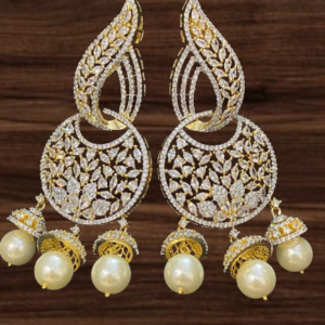 Long Moti handing AD Diamond Earrings Gold Plated