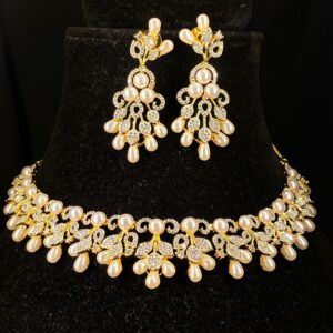 Stylish Moti diamond AD necklace set