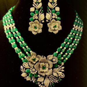 Flower shaped AD diamond Piroi Necklace set