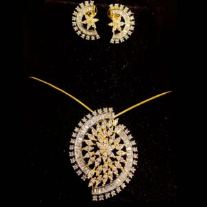 Flower and Leaf design AD diamond Pendant set