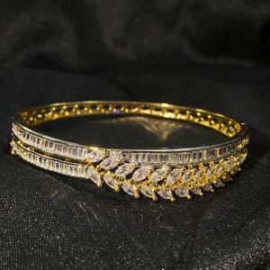 Leaf shaped two line AD diamond bangle