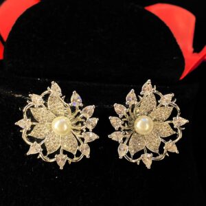 Round Flower shaped AD Diamond Earrings