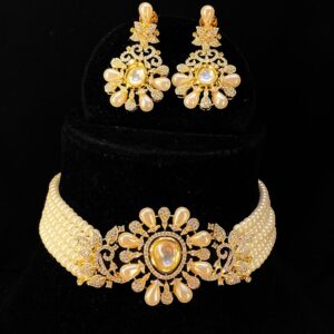 Pearl AD Round Kundan Center Choker Necklace set