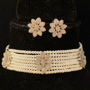 Pearl AD Diamond choker Flower studded Necklace set