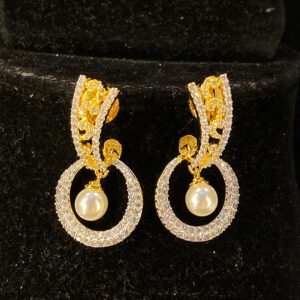 Pearl Drop Rounded AD Diamond Earrings