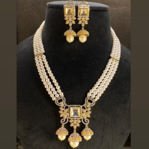 Pearl Beads Kundan AD Diamond Piroi Necklace Set