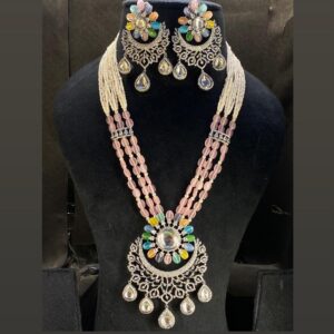 Long Piroi Kundan AD Diamond Color Stone Necklace Set